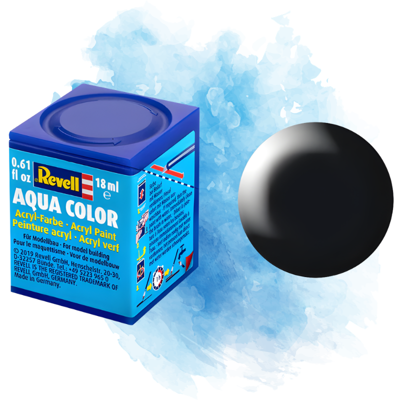Barva Revell akrylová - Silk Black (hedvábná černá; RAL9005) - 18 ml / 36302